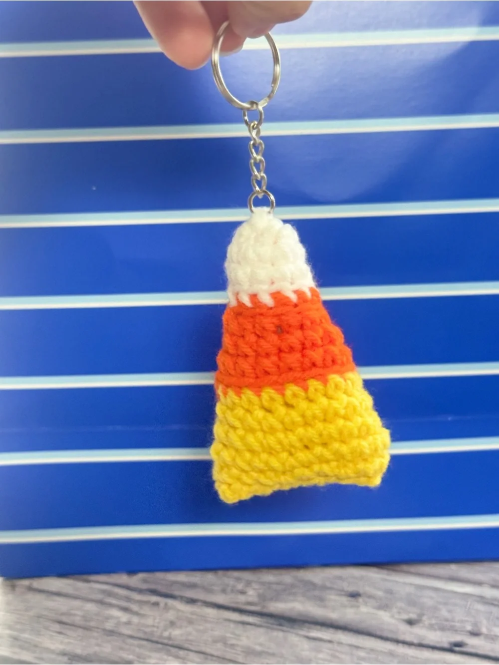 Handmade Yellow Orange White Candy Corn Crochet Keychain for Kids